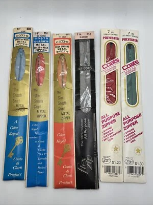 Lot of 6 Vintage Zippers J&P Coats 7" 14" 16" All Purpose Blue Red Gray Apricot  - Image 1 of 4