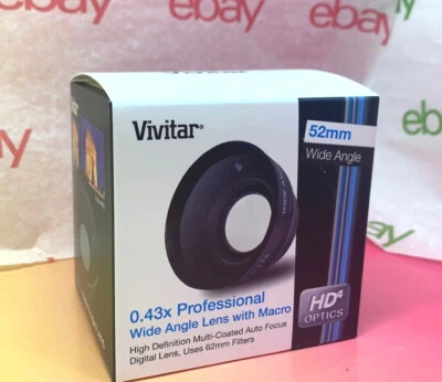 VIVITAR PRO 0.43x WIDE ANGLE LENS MACRO 52mm- CANON NIKON PANASONIC 0.45X 0.43 X - Image 1 of 4