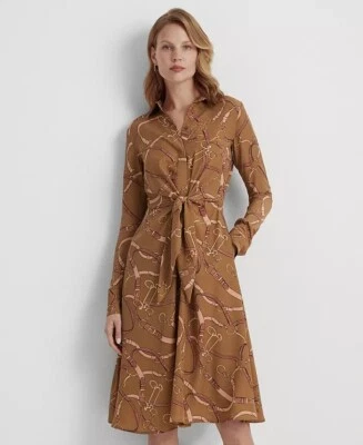 $185.00 LAUREN RALPH LAUREN Women's Printed Shirtdress CAMEL MULTI Sz. 10  - Image 1 of 3