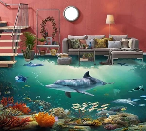 3D Undersea Dolphin I1378 Floor WallPaper Murals Wall Print Decal AJ Honey 2023 - Picture 1 of 5