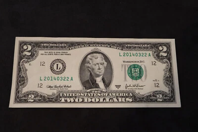 2003A TWO DOLLAR FANCY BIRTHDAY/ANNIV NOTE.  MARCH 22, 2014  SN # L 20140322 A - Image 1 of 2