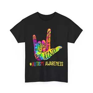 Autism Awareness Be Kind Shirt, ASL Love Sign Language Hand Tie Dye T-shirt - Picture 1 of 9
