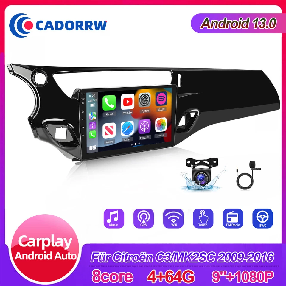 8Core 4+64GB CarPlay Android Radio Für Citroen C3 II, DS3 2009-2016 Navi +Kamera - Bild 1 von 4