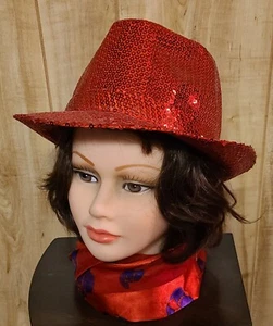 Sombrero rojo para dama - Sombrero Fedora rojo con lentejuelas - Talla única para la mayoría - Imagen 1 de 10