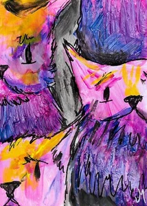 Aceo Print Cat Painting Original Colorful Face Collectible Art By Josh Merritt - Picture 1 of 1