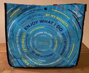 LULULEMON Reusable Bag Large Aqua ENJOY WHAT I DO aparigraha - EUC - Picture 1 of 5