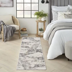Nourison Elation Abstract Ivory/Grey 2'3" x 7'6" Area -Rug, Easy -Cleaning, - Picture 1 of 6