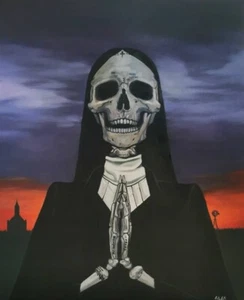 Nun Skeleton Original Signed Oil Painting - Picture 1 of 4