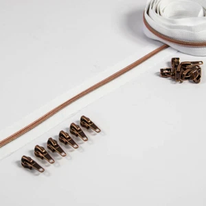 Cremallera cobre 6,5 mm oruga - 3 metros más 12 cremalleras - blanco - Imagen 1 de 2