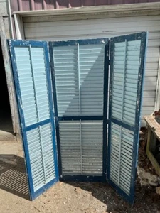 Antique VTG House Window Wood Louvered 57x67 Shutter Screen Old Blue 494-25B - Picture 1 of 19