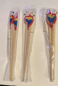 tropical bird hand-carved hand painted chopsticks 3 Pairs sushi rare parrot - Picture 1 of 6