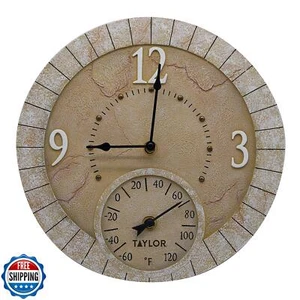 Taylor Terra Cotta Poly Resina Orologio e Termometro da Interno ed Esterno, Casa - Foto 1 di 5