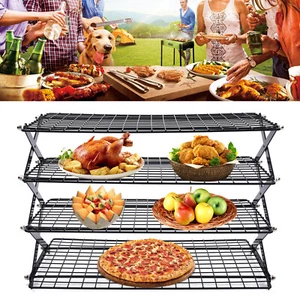 4-Tier Collapsible Cooling Rack Nonstick Coating Bakeware Bake Cookie Rack Black - Picture 1 of 16