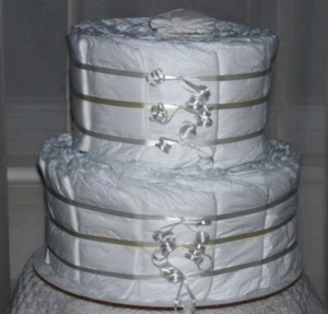 DIY BABY SHOWER Decorations Party Favors Boy Girl 2- Tier Diaper Cake Pink Blue - Picture 1 of 1