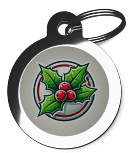 Pet ID tag - Christmas Holly 32mm or 24mm personalised - Picture 1 of 2