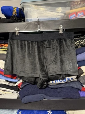 Juicy Couture Black Velvet Shorts Womens Medium Elastic Waist Stretch Y2K - Image 1 of 4
