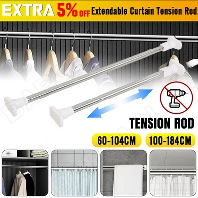 Adjustable Curtain Tension Rod Extendable Rack Shower Wind Curtain Closet Pole - image 1 of 4