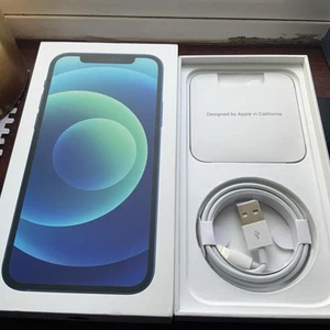 Apple iPhone 12 niebieski 64GB puste pudełko z ładowarką, instrukcją obsługi, naklejką i pinem sim - Zdjęcie 1 z 2