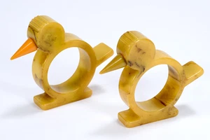 2 servilleteros vintage de baquelita MCM - pájaros amarillos jaspeados - Imagen 1 de 9