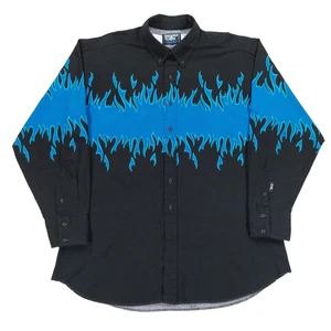 Camisa Western Brooks & Dunn Vintage Años 90 Azul Llamas Mango Delgada. Talla 18-36 XXL - Imagen 1 de 8