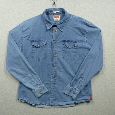 Camisa Wrangler Para Hombres XL Azul Mármol A Presión Cambray Manga Larga Denim Western Foto 1 de 4