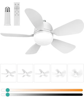 Socket Fan Light Small Ceiling Fan With Light and Remote, 20 Inch Screw-in fo... - Image 1 of 4