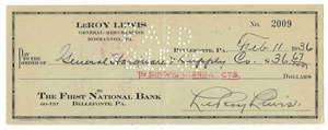 First National Bank Bellefonte Pennsylvania 1936 check Leroy Lewis Moshannon - Picture 1 of 2