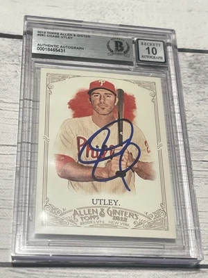 Chase Utley Signed Card Topps Allen & Ginter Slabbed Beckett IP Auto Phillies b - Image 1 of 3