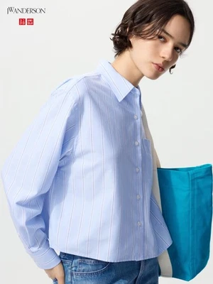 Camisa cuadrada Oxford UNIQLO y JW ANDERSON a rayas AZUL 479975 para mujer 2025 FW Foto 1 de 3