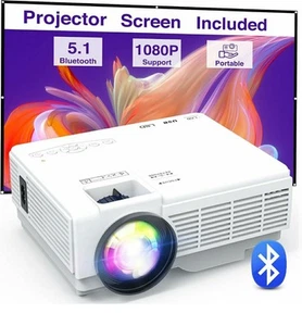 Mini Projector Home Theatre With Screen Bluetooth Full HD 1080P Brand New - Picture 1 of 9