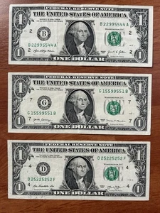 UNITED STATES 2013-2021: One Dollar Federal Reserve Note w/ 3 Diff. Fancy S/N. - Picture 1 of 2