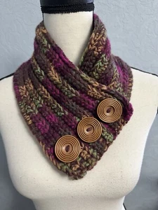 Bufanda gruesa de ganchillo hecha a mano con botones chal rosa y verde invierno A31 - Imagen 1 de 4