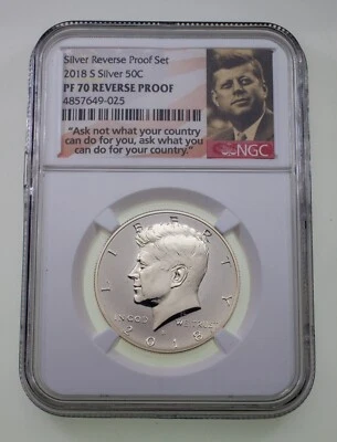2018-S 50C Kennedy Half Dollar Graded by NGC PF70 Reverse Proof - Image 1 of 4