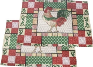 Set of 2 Same Tapestry Kitchen Placemats,13"x19",ROOSTER IN RECTANGLE,PATCHWORK - Picture 1 of 14
