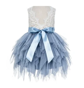 Tiered Tulle Flower Girl Dress Open Back Dress Birthday Dress Pageant Dresses - Picture 1 of 16