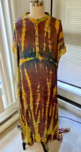 Kaftan Tie Dye Yellow Brown Men's Unisex New Silk Light Weight NEW Women - Picture 1 of 24