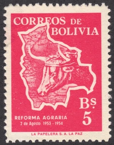 1954 Bolivia SC# 384 - Map of Bolivia and Cow's Head - M-H - Picture 1 of 2
