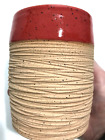 Studio Art Pottery Cup Red and Beige Textured Exterior Glossy Interior
