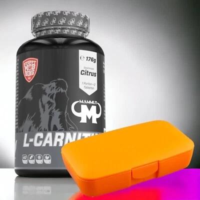 Mammut L-Carnitin 80 Tabletten Tabs Citrus + Pillenbox Orange 90,34€/kg - Bild 1 von 4