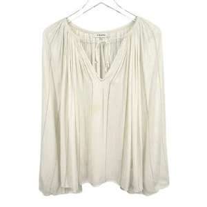 Blusa campesina con marco de celosía y cuello atado para mujer talla grande blanco roto marfil - Imagen 1 de 9