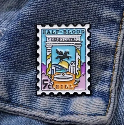 Percy Jackson HALF BLOOD HILL Stamp - Olympia Pegasus Enamel Pin NEW - Image 1 of 4