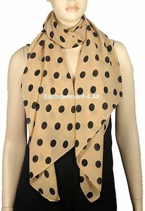 Atemberaubende Handarbeit Mode Schal Halstuch Chiffon mit Polka Dot Muster, Camel/Schwarz - Bild 1 von 4