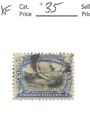 US # 297, 5 cent blue & black, Bridge at Niagara, 1901, VF-XF, scv $35 - Image 1 of 2