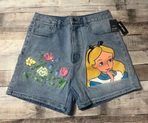 Alice In Wonderland Shorts Women's Size 11 Denim Hot Topic Painted Disney Bottom - Picture 1 of 8