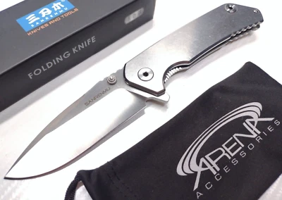 Navaja de bolsillo con rodamiento de bolas Sanrenmu 9008 Sandvik 12C27 bloqueo de marco de seguridad con aleta Foto 1 de 4