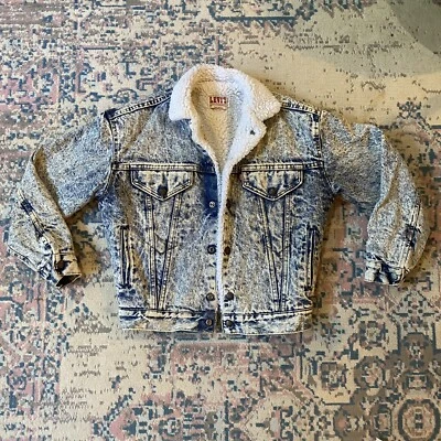 Chaqueta vaquera vintage de 1980 Levi’s Denim lavado ácido Sherpa forrada camionero talla grande Foto 1 de 4