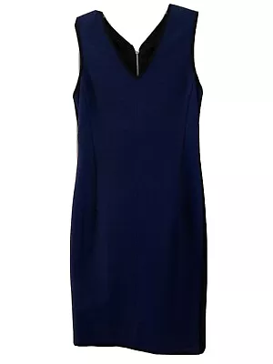 Lida Baday Blue Dress with Black Piping V Neck Exposed Zipper Size 4 - Image 1 of 4