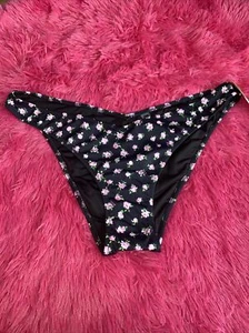 Pink Victoria's Secret Bikiniunterteil schwarz Blumenmuster V-vorne sexy Itsy Schwimmen XXL neu mit Etikett - Bild 1 von 2