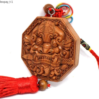 Cabeza de Bestia, Colgante Espejo Chisme, Espada Mordedora de León, Talla en Madera Feng Shui Foto 1 de 4