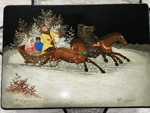 Vintage Russische Lackschatulle Hand Winterszene von 1973. Orig Papiere. - Bild 1 von 14